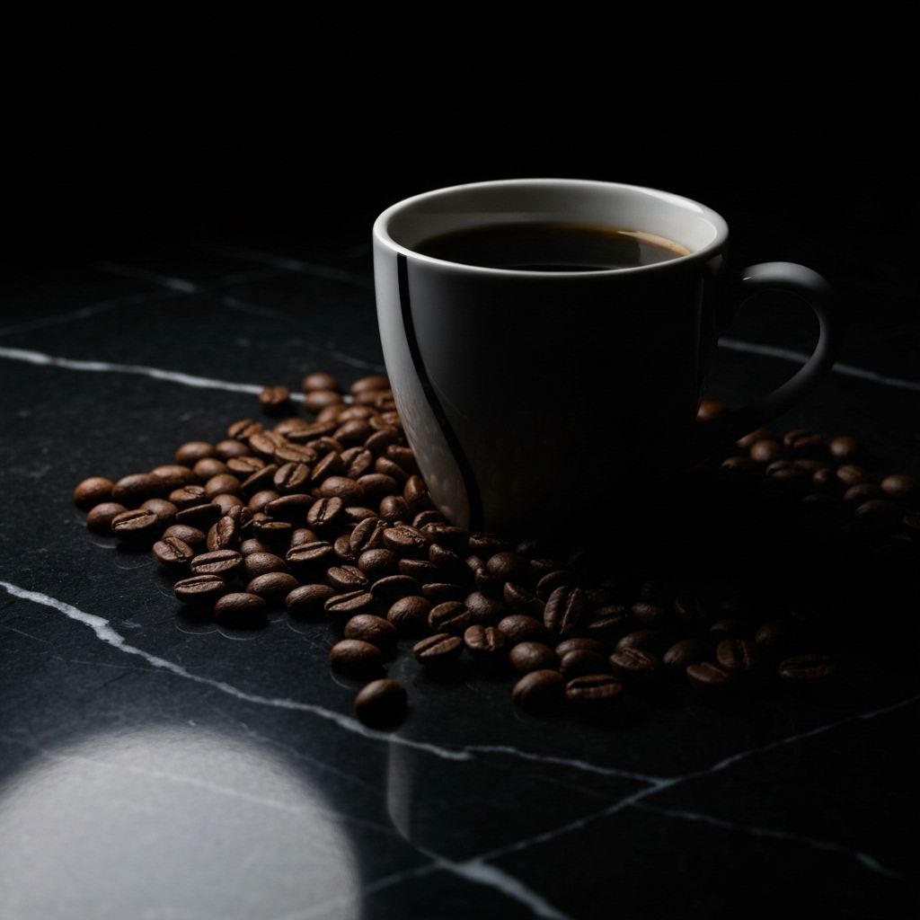 Premium kahve çekirdekleri ve fincan